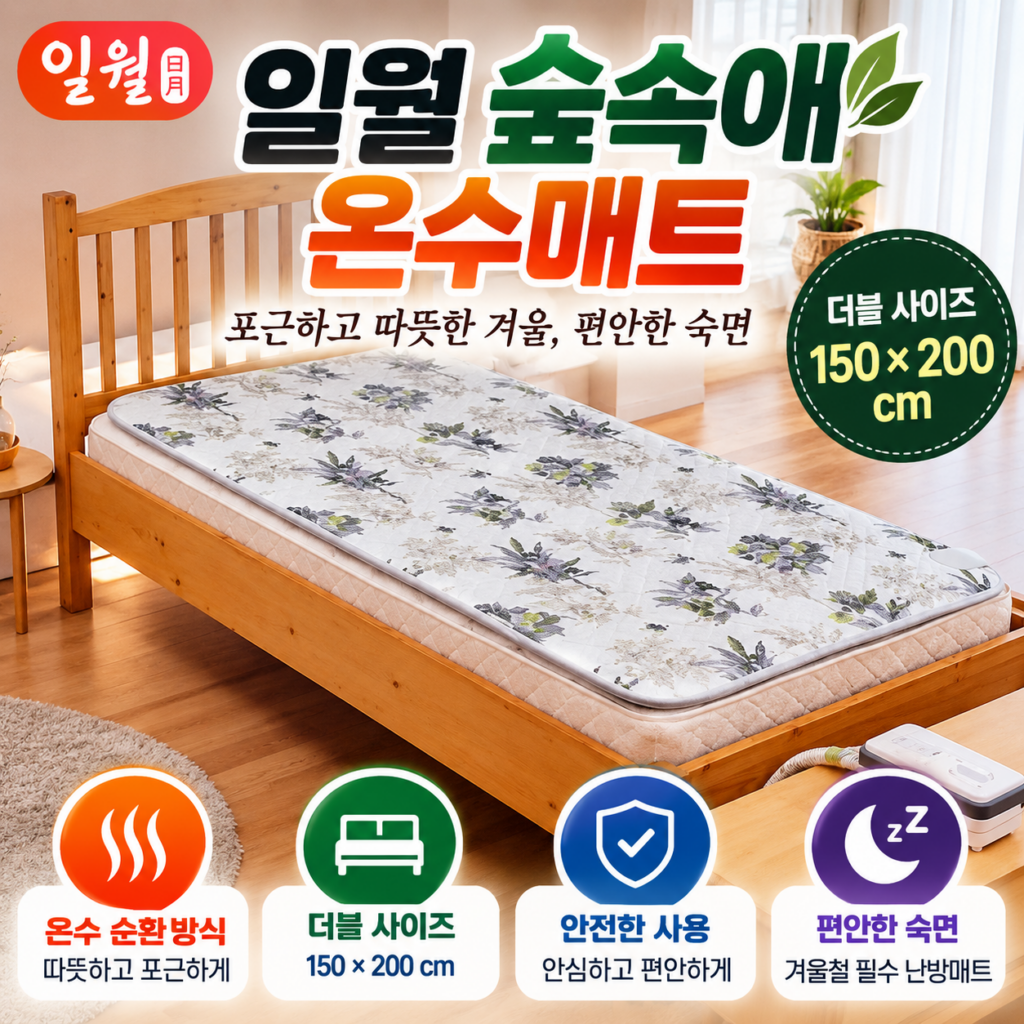 일월 숲속애 온수매트 더블 150×200cm, 포근한 겨울 침실 난방매트 제품 이미지