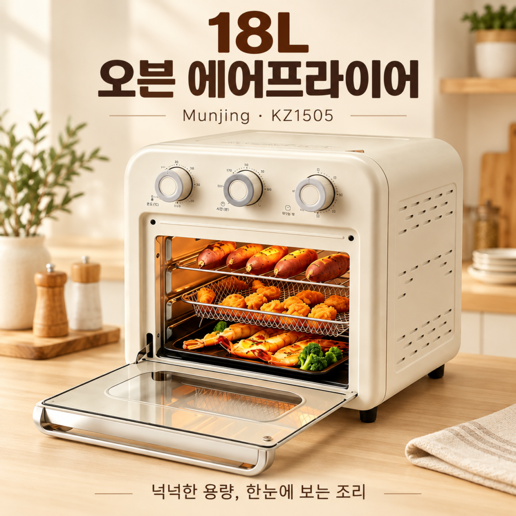 Munjing 18L 오븐 에어프라이어 KZ1505, 다이얼 조작과 넉넉한 조리 공간 제품 이미지