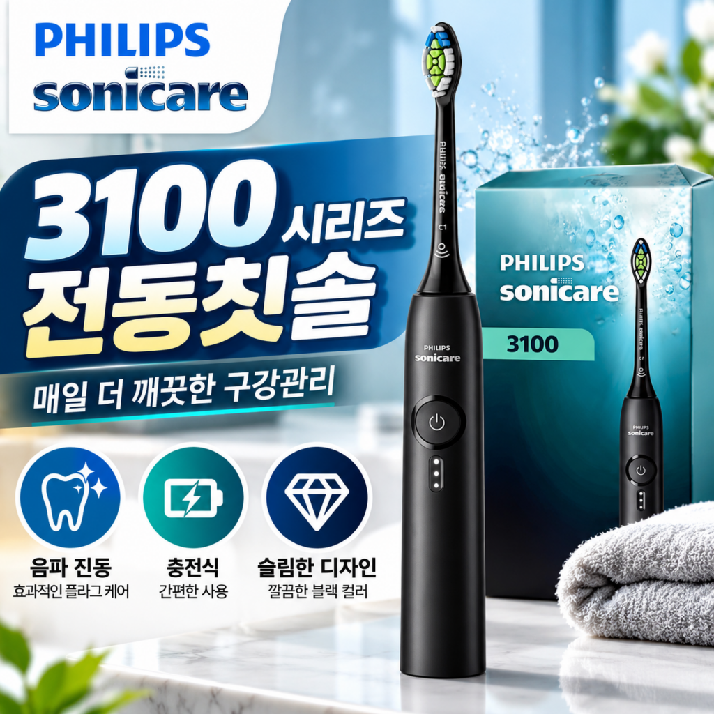 필립스 소닉케어 3100 전동칫솔 HX4031/32, 매일 간편한 음파 구강관리 제품 이미지